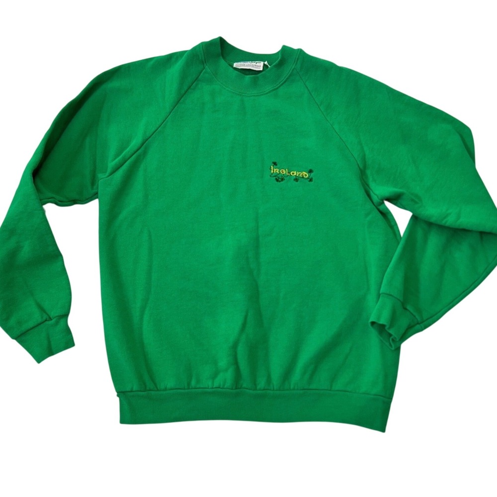 EuroStyle Sweatshirt Green Ireland Embroidered Raglan Pullover Size M‎